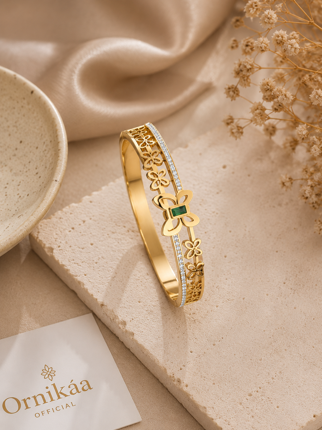 Anti-Tarnish Gold Butterfly Floral Bangle Bracelet