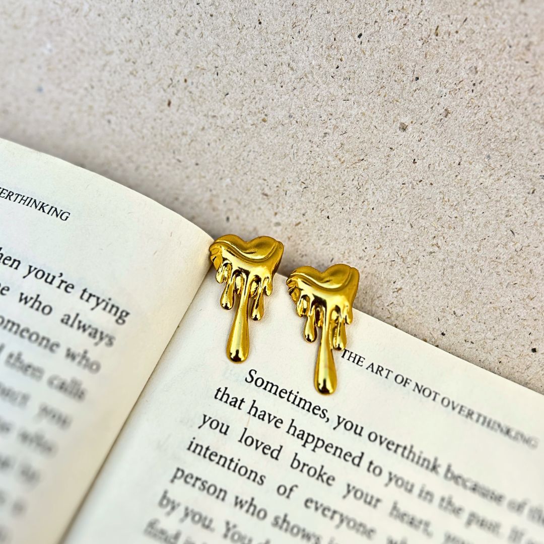 Gold Drip Anti-Tarnish Earrings – Everyday Wear Studs