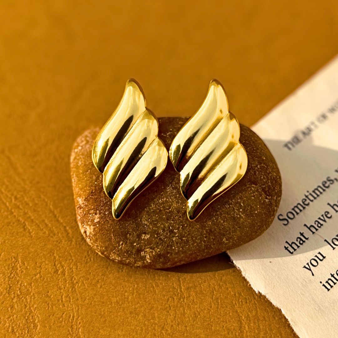 Anti-Tarnish Gold Wave Stud Earrings