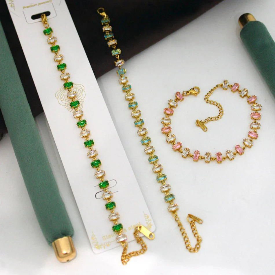 Anti-Tarnish Multicolor Baguette Stone Tennis Bracelet