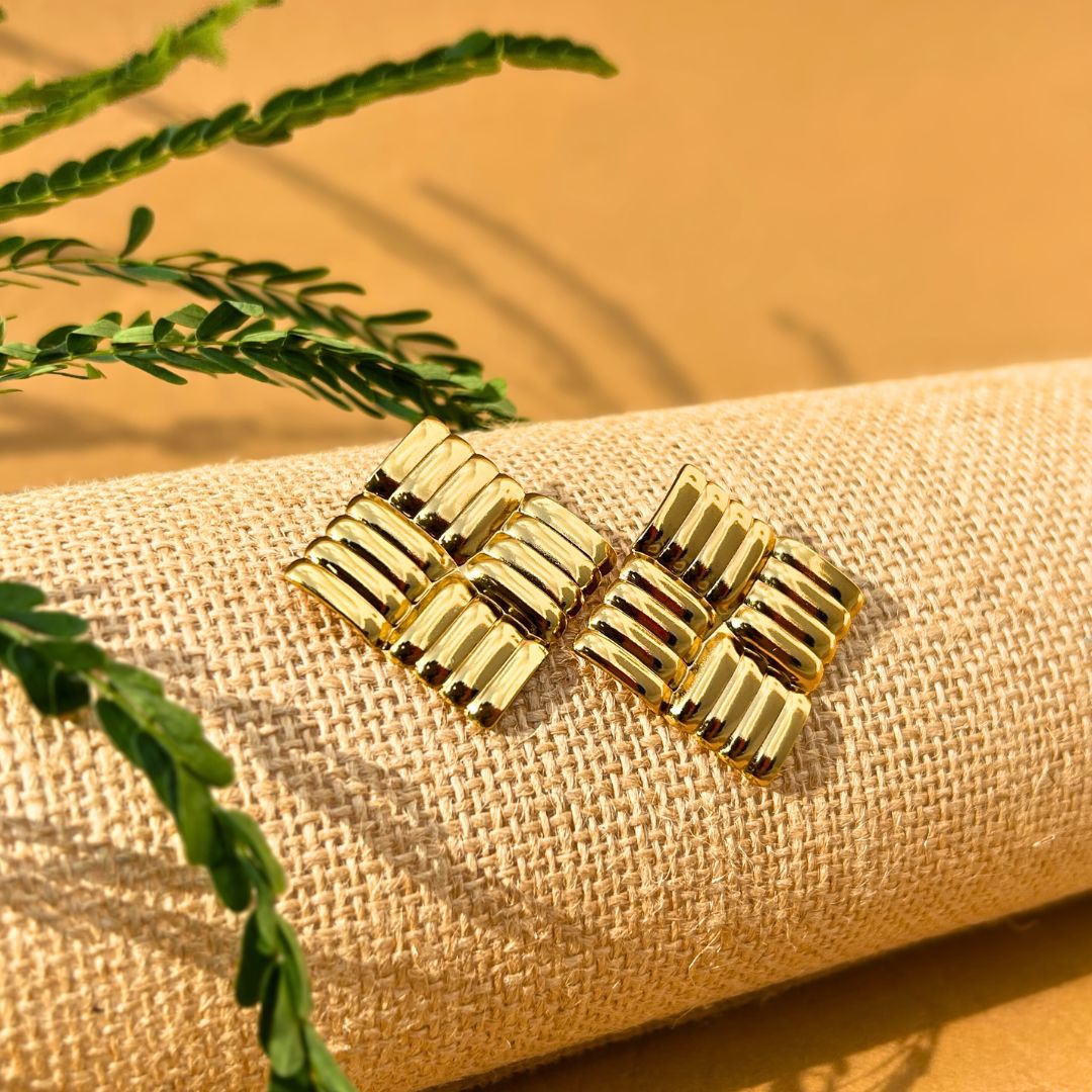 Anti-Tarnish Gold Textured Stud Earrings