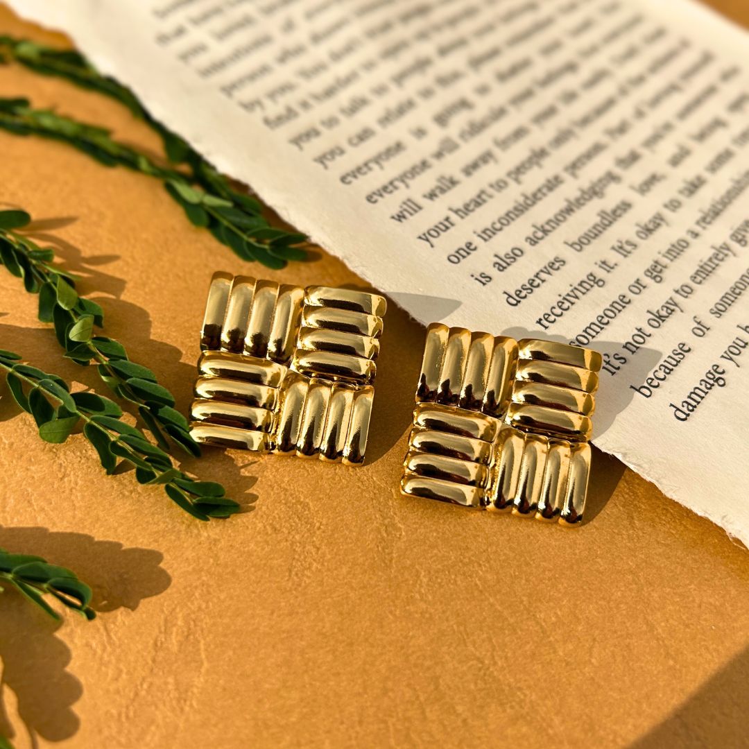 Anti-Tarnish Gold Textured Stud Earrings