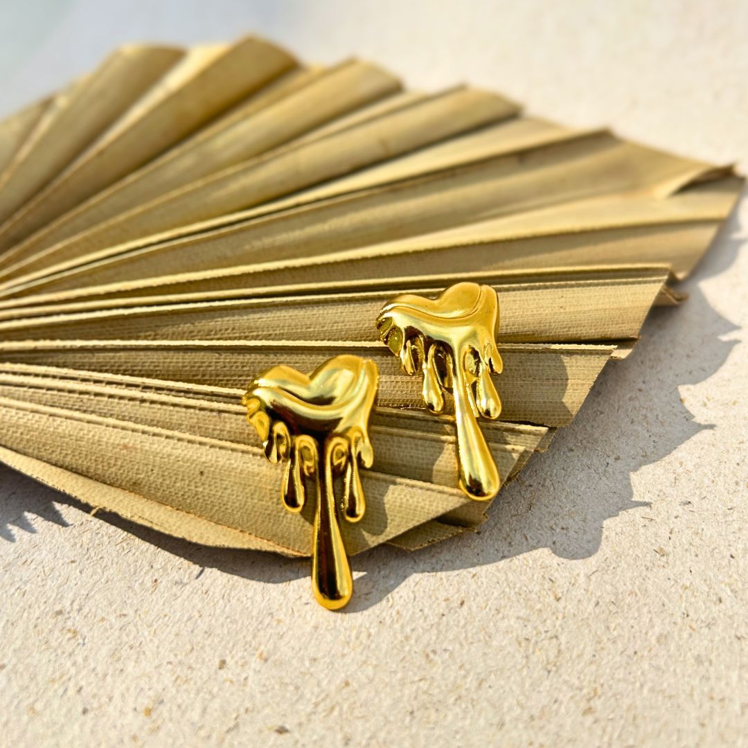 Gold Drip Anti-Tarnish Earrings – Everyday Wear Studs
