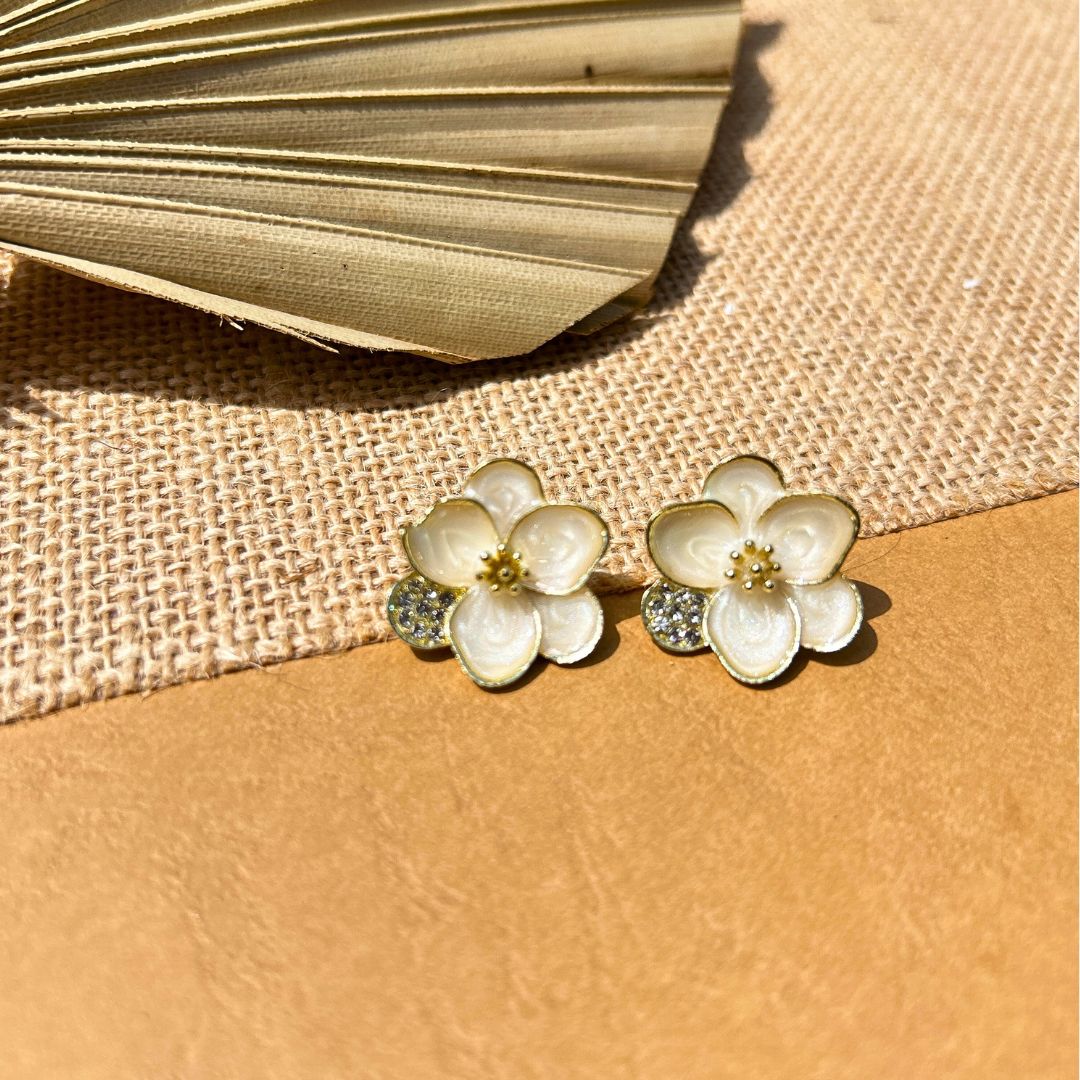 Ivory Bloom Anti-Tarnish Floral Stud Earrings