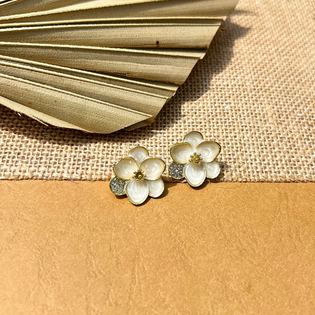 Ivory Bloom Anti-Tarnish Floral Stud Earrings