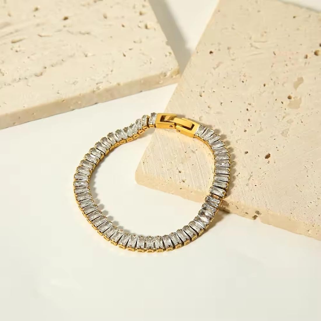 Anti-Tarnish Gold Baguette Stone Bracelet