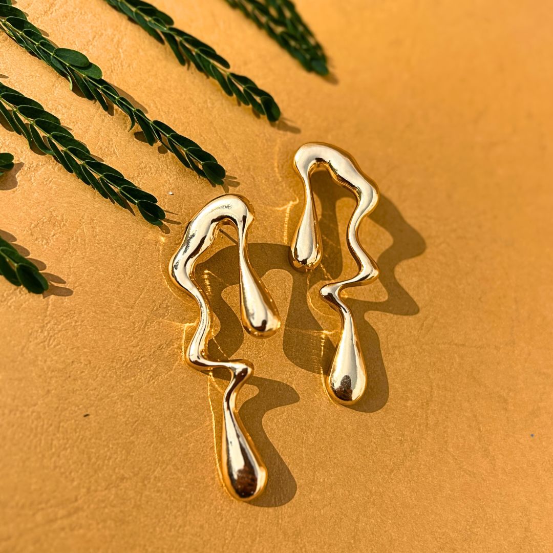 Anti-Tarnish Gold Abstract Drop Earrings