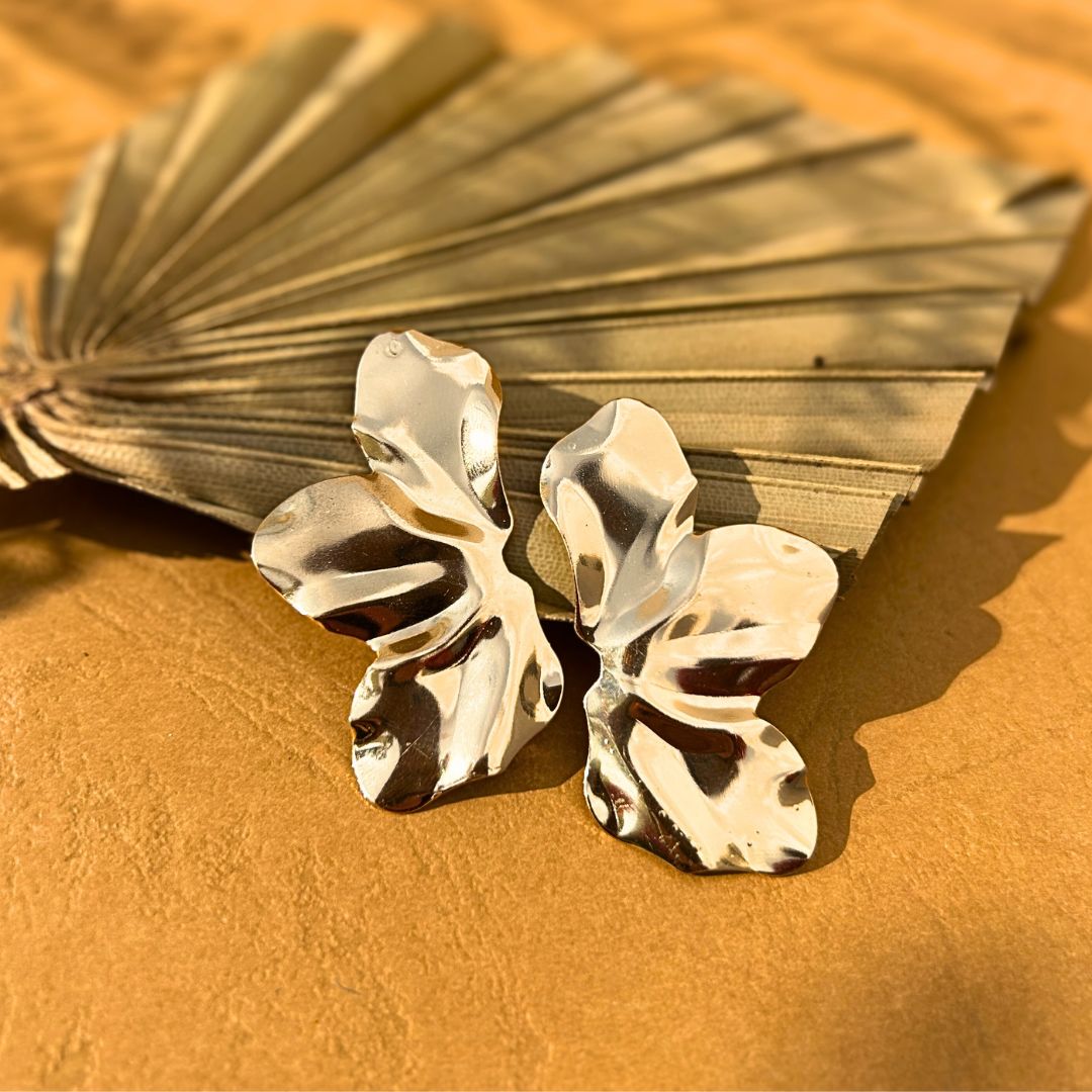 Anti-Tarnish Gold Floral Statement Stud Earrings