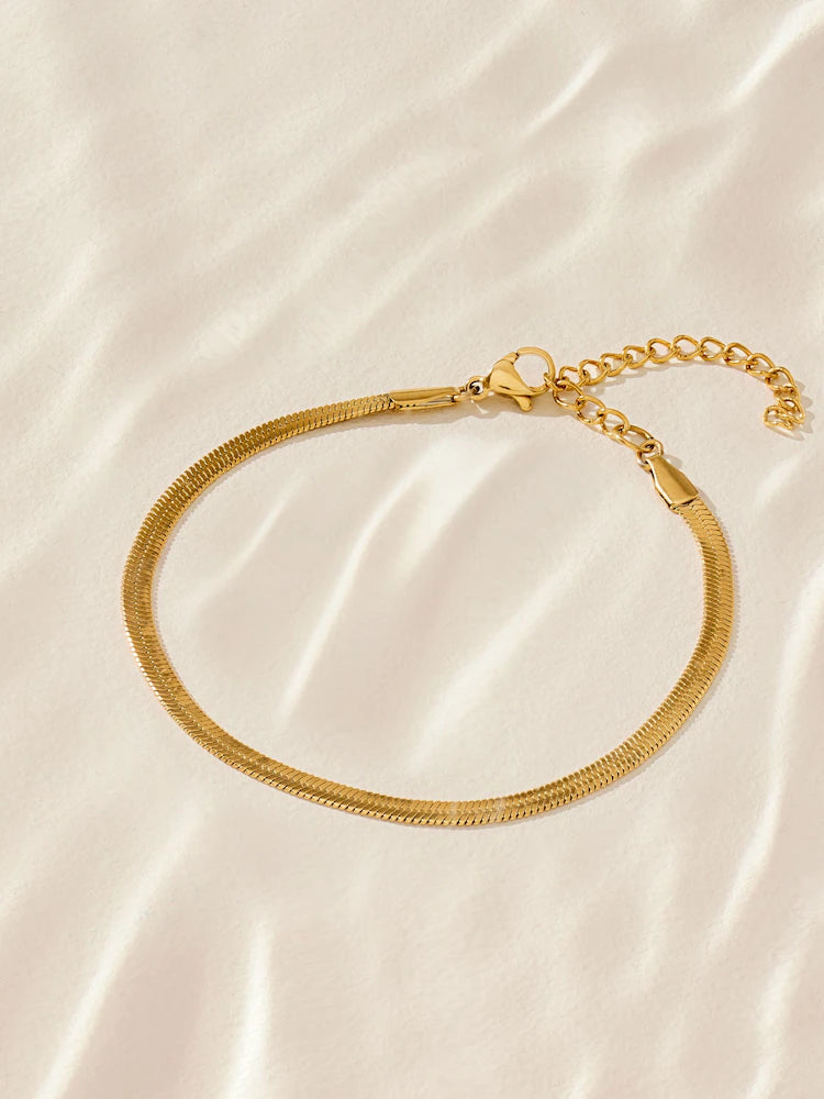 Anti-Tarnish Gold Flat Chain Bracelet