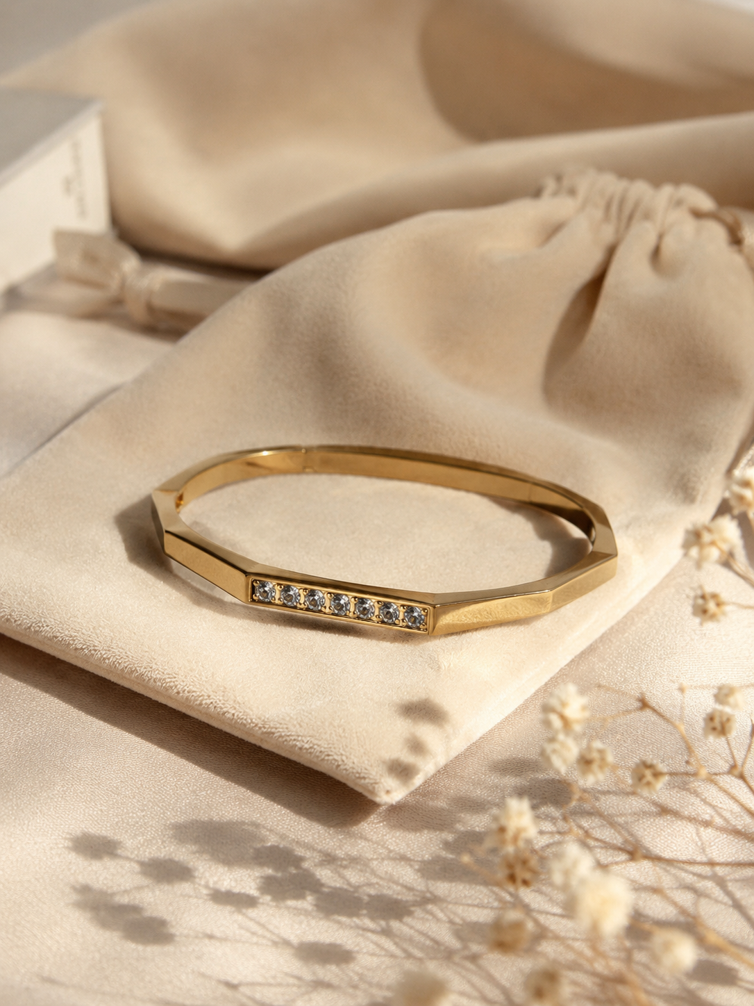 Anti-Tarnish Gold Geometric CZ Bangle Bracelet