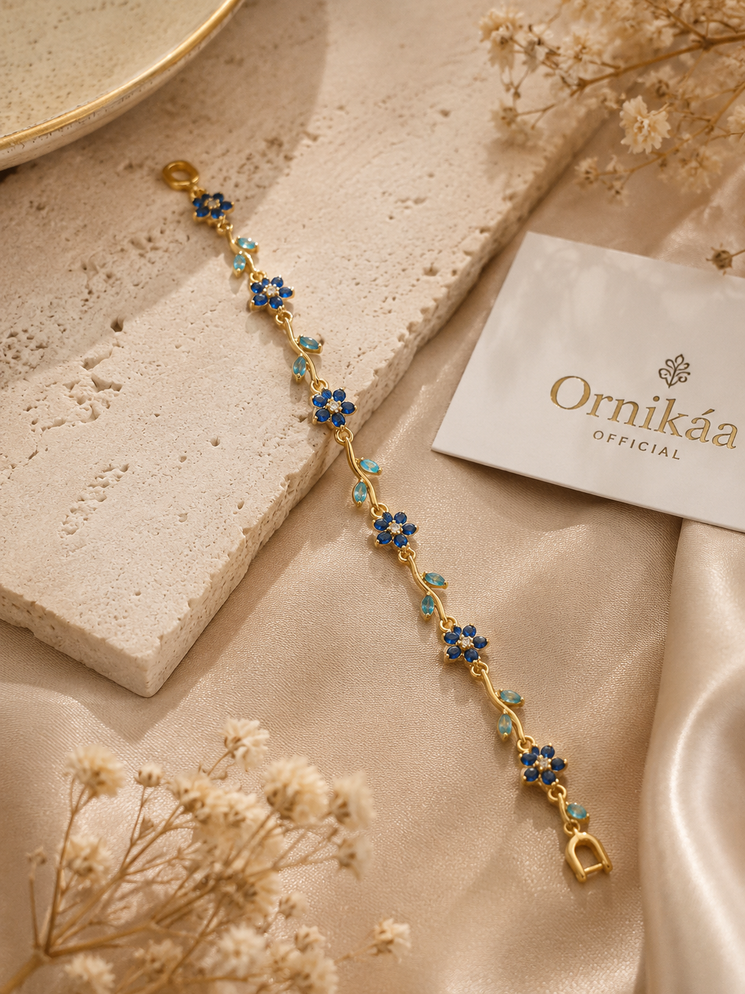 Anti-Tarnish Blue Floral Vine Bracelet