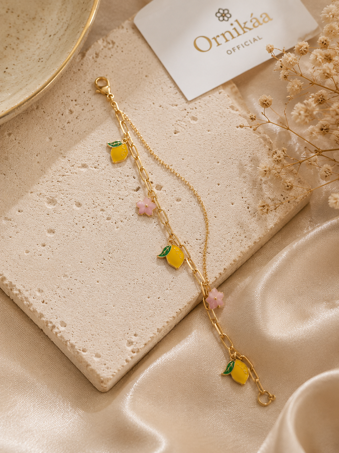 Anti-Tarnish Gold Lemon Charm Bracelet