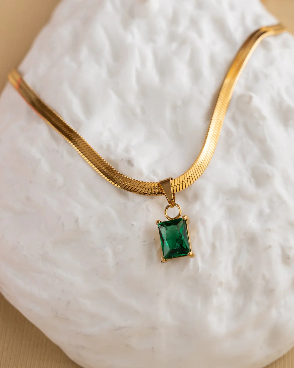 Anti-Tarnish Emerald Cut Stone Necklace
