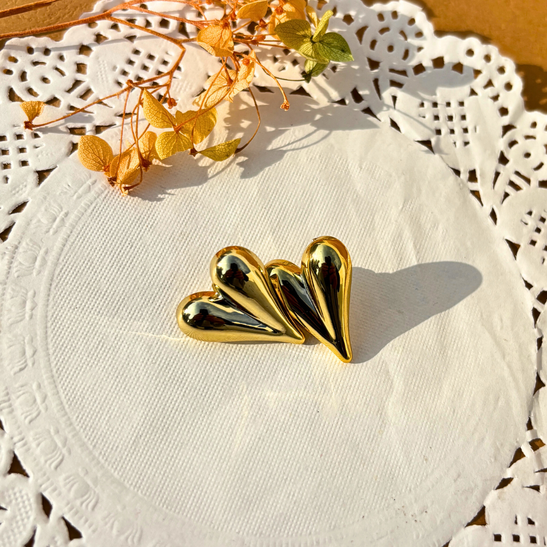Anti-Tarnish Gold Heart Stud Earrings