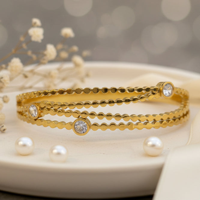 Anti-Tarnish Gold Layered CZ Cuff Bracelet