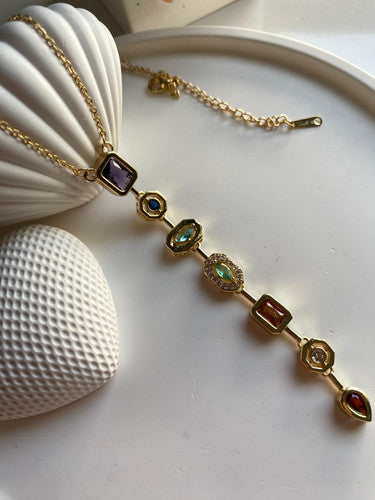 Anti-Tarnish Gold Vintage Stone Drop Necklace