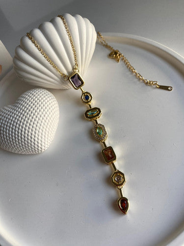 Anti-Tarnish Gold Vintage Stone Drop Necklace