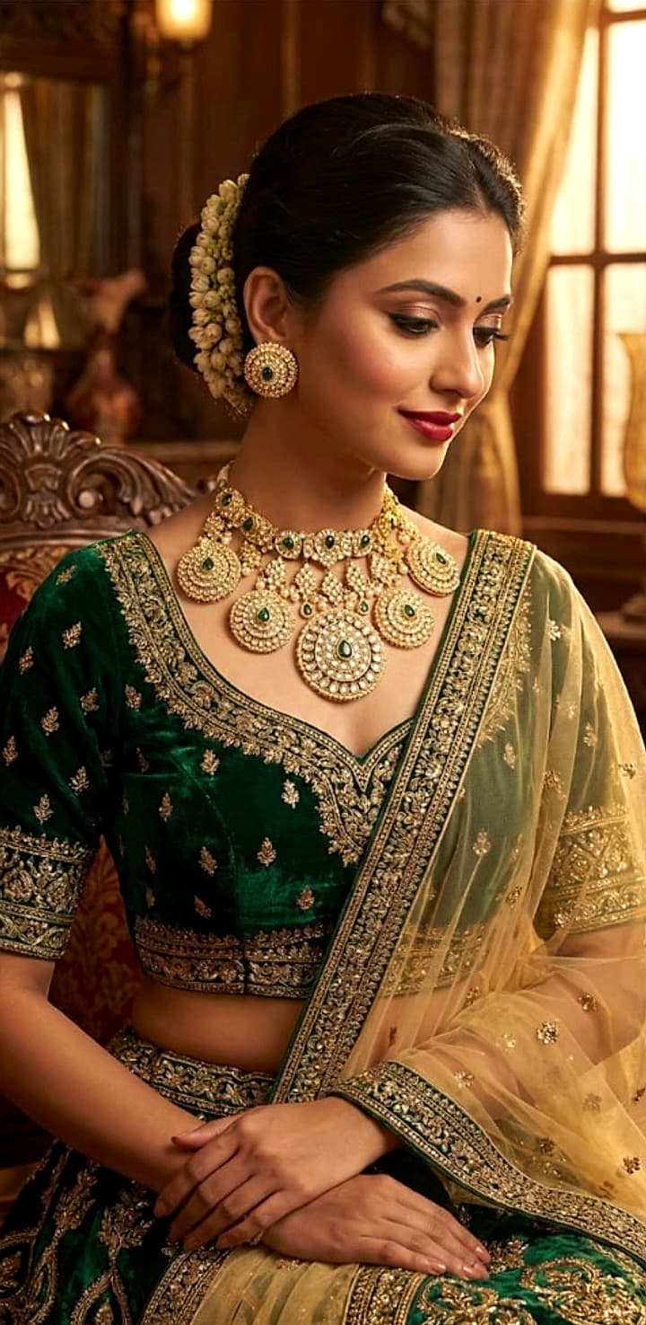 Bridal model wearing Noor Heritage Polki Choker by ORNIKAA