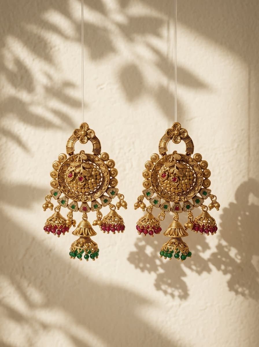 Mayuri Antique Temple Chandelier Earrings
