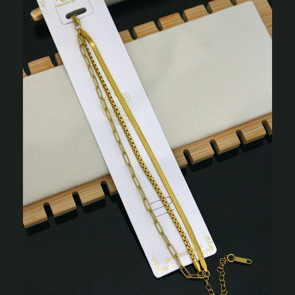 Anti-Tarnish Triple Layer Gold Chain Bracelet