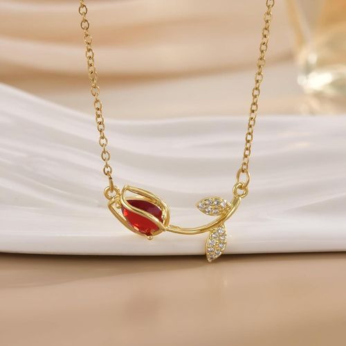 Anti-Tarnish Gold Red Enamel Necklace