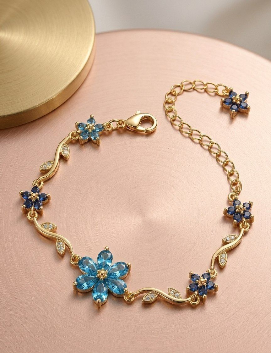 Anti-Tarnish Blue Daisy Bracelet