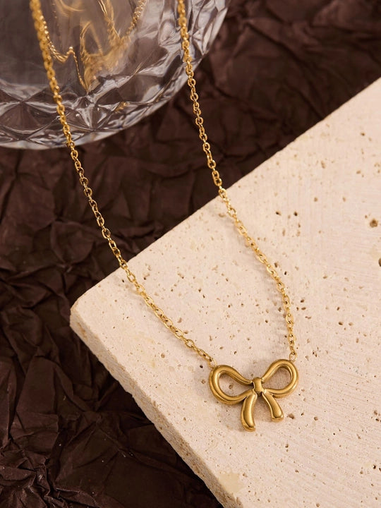 Anti-Tarnish Gold Bow Pendant Necklace