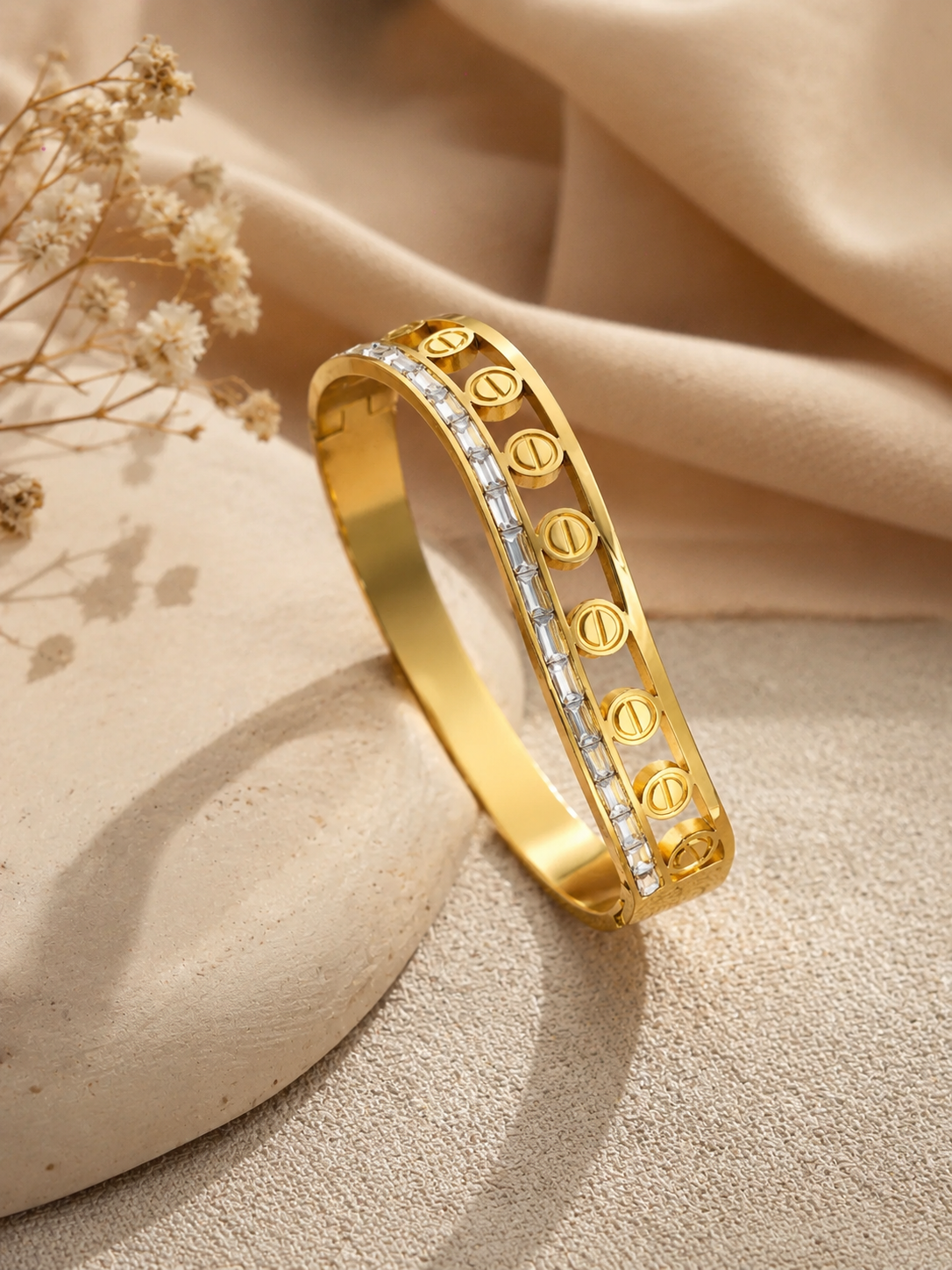 Anti-Tarnish Gold Geometric Stone Bracelet