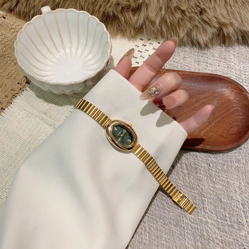 Anti-Tarnish Gold Green Dial Vintage Watch Bracelet