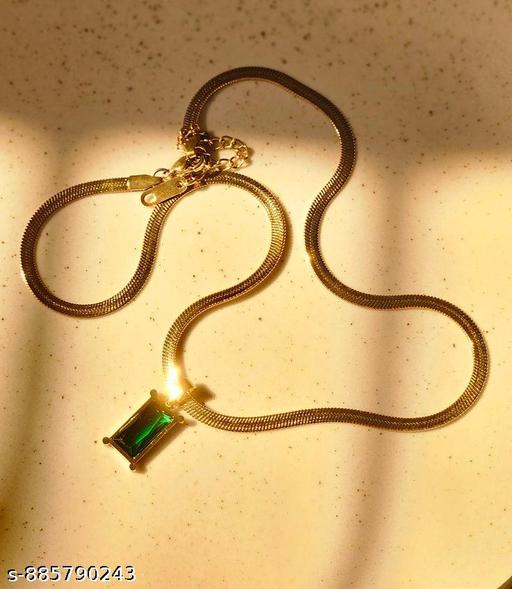 Anti-Tarnish Emerald Cut Stone Necklace