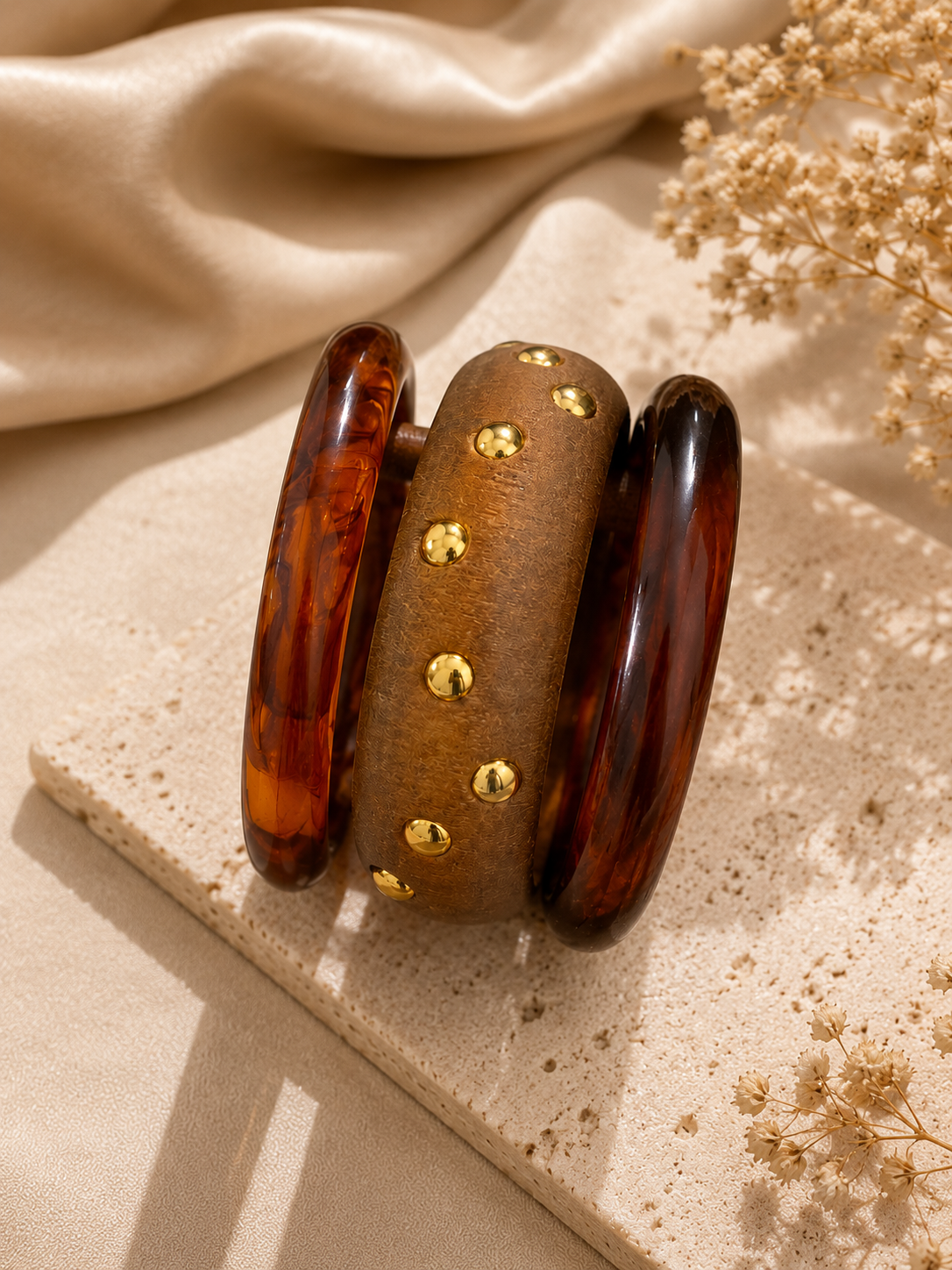 Rustic Luxe Wooden Bangle Stack Bracelet Set
